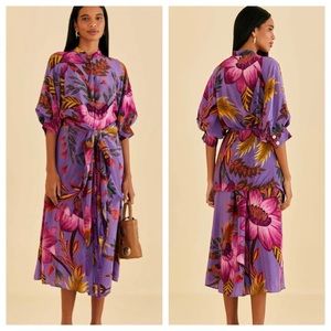 Farm Rio✨Maxi Flowers Maxi Shirtdress- Purple